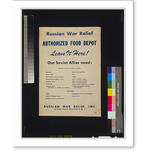 Historic Print, Russian War Relief, authorized food depot. Leave it