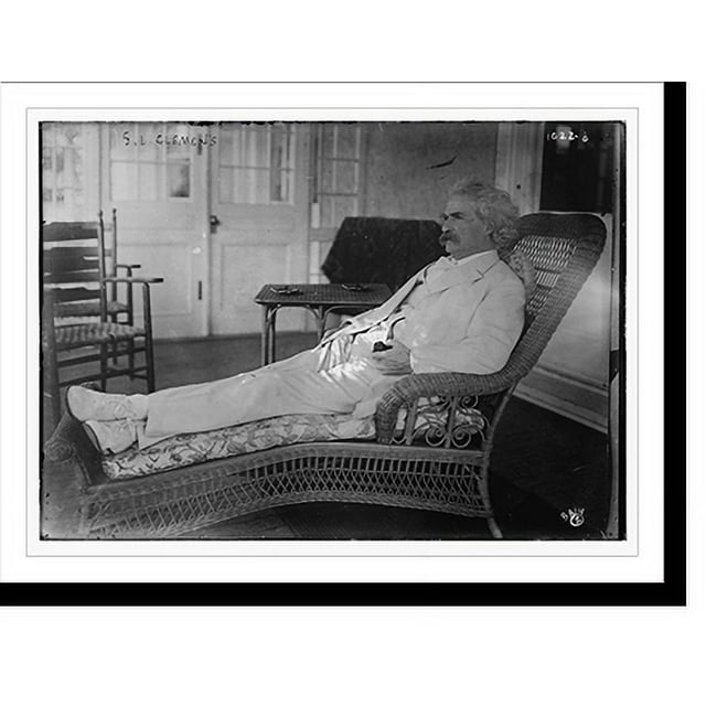 Historic Print, S.L. Clemens reclining on porch chair, 16" x 20