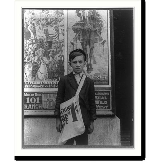 Historic Print, S. Russell, 33 E. 22nd St. Newsboy, 12 years of age. Selling newspapers 2 years. Average earnings 20 cents daily. Selling newspapers own choice. Father earns $18 weekly., 16" x 20"
