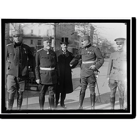 Historic Print, SERBIAN MISSION TO THE U.S. ATL. LT. COL. MICHAILO MENADOVITCH; DR. SIMA LOZANITCH, FORMER MINISTER TO LONDON; FRONT, DR. MILENKO VESVITCH, HEAD OF THE MISSION; FRONT, G...18" x 24"