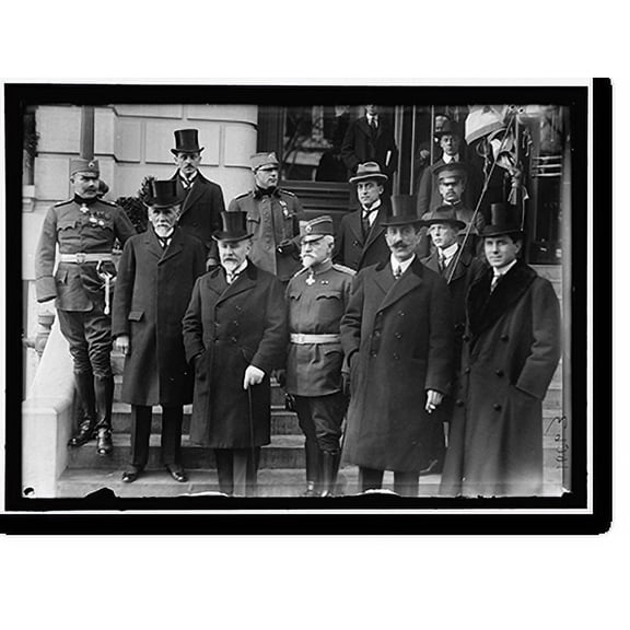 Historic Print, SERBIAN MISSION TO THE U.S. ATL. LT. COL. MICHAILO MENADOVITCH; DR. SIMA LOZANITCH, FORMER MINISTER TO LONDON; FRONT, DR. MILENKO VESVITCH, HEAD OF THE MISSION; FRONT, G...18" x 24"