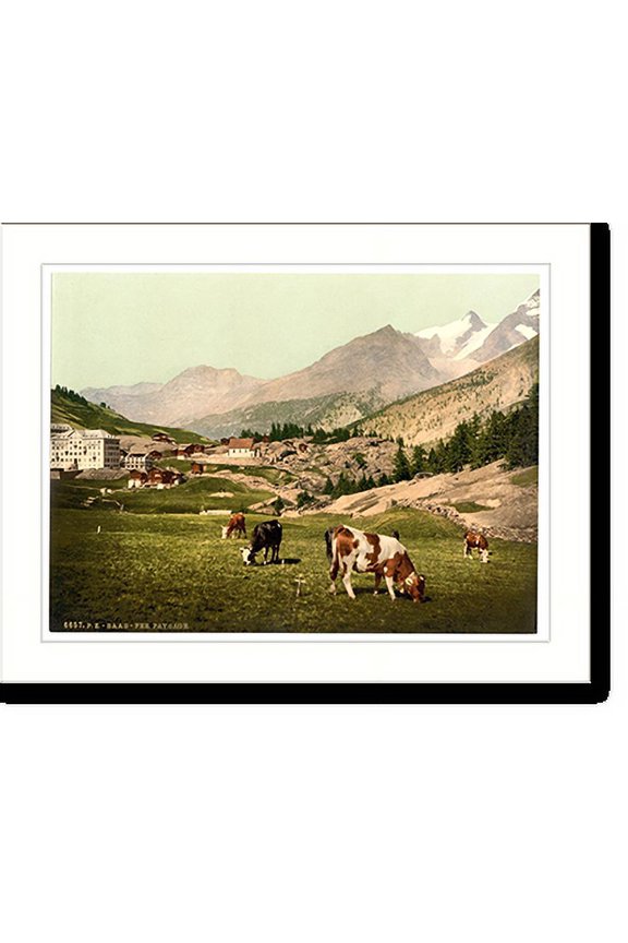 Historic Print, Saas Fee a landscape Valais Alps of Switzerland, 16" x 20"