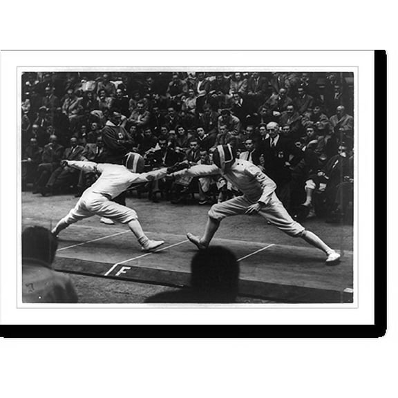 Historic Print, Sabre team finalists of Italy (left) and Hungary, during the Olympic matches held at the Wembley Palace of Engineering in London, 16" x 20"