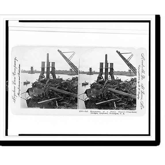 Historic Print, Sad monuments of a fallen project. dilapidated dredges, Greytown, Nicaragua, C. A., 16" x 20"
