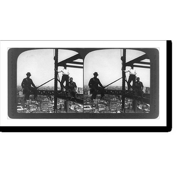 Historic Print, Sailors on land. agile construction workers on a suspended iron section, 200 feet above ground, New York City, 16" x 20"