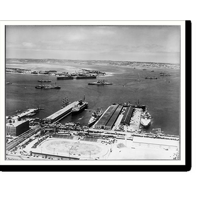 Historic Print, San Diego bay and dock with ships, 16" x 20"