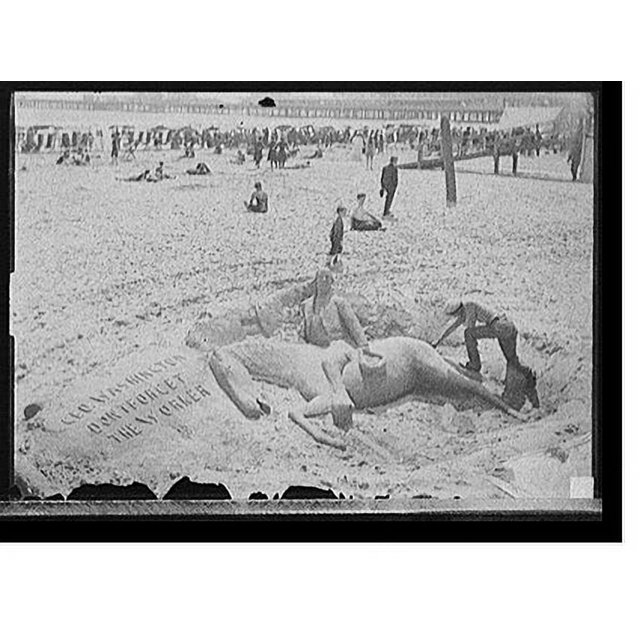 Historic Print, [Sand sculpture and artist, beach, Atlantic City, N.J