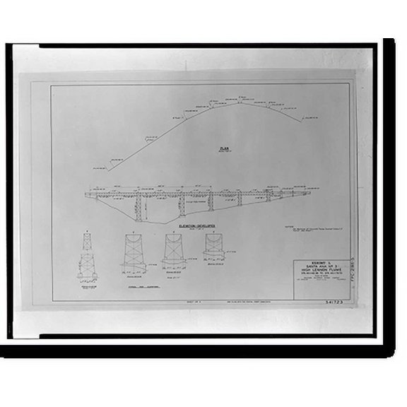 Historic Print, Santa Ana River Hydroelectric System, Warm Springs Canyon-SAR-3 Flumes, Redlands vicinity, San Bernardino County, CA, 16" x 20"