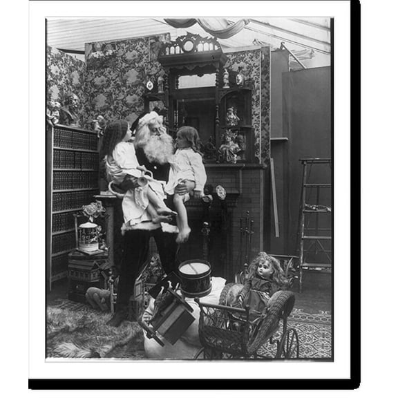 Historic Print, [Santa Claus with children and toys: Santa holding 2 girls], 18" x 24"