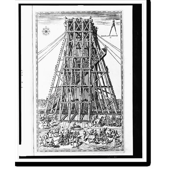 Historic Print, [Scaffolding used for support when lowering obelisk at the Circus Nero prior to its relocation to the Piazza of Saint Peter in Rome], 16" x 20"
