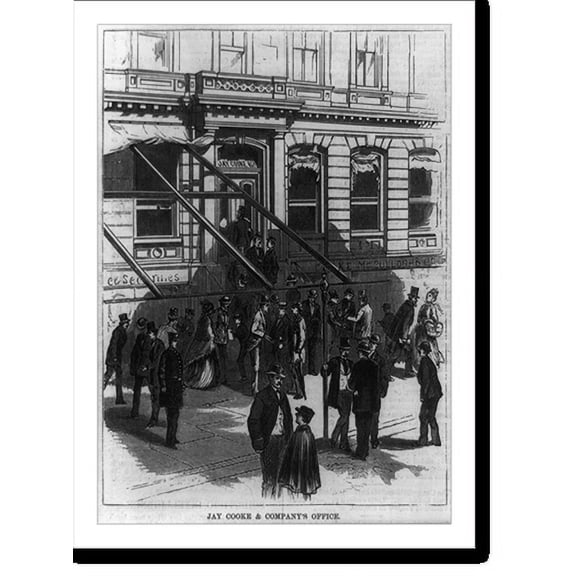 Historic Print, Scenes in Wall Street during the panic. Jay Cooke & Company's office, 16" x 20"