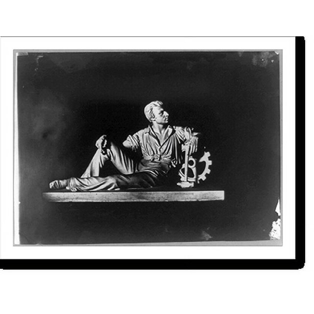 Historic Print, [Sculpture of man with a hammer leaning on a gear], 16