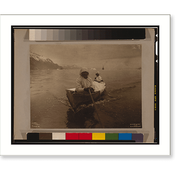 Historic Print, Seal hunters in canoe at Glacier Bay.Curtis., 16" x 20"