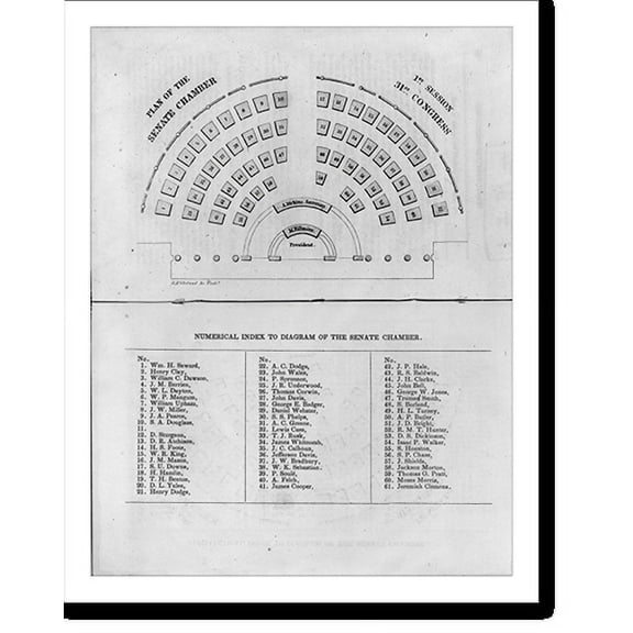 Historic Print, [Seating chart for the U.S. Senate, 31st Congress, 1st Session, 1850], 16" x 20"
