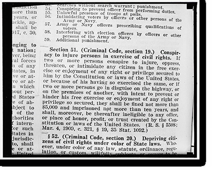 Historic Print, Section 51 of U.S. Criminal Code at Justice Dept. St ...