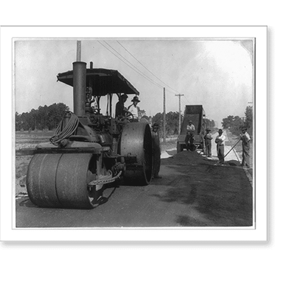 Historic Print, Section of the National Highway of Roxboro Road, Durham County, N.C. Laying 2-inch warrenite wearing surface on 5-inch concrete foundation. Built by Robert G. Lassiter &...18" x 24"