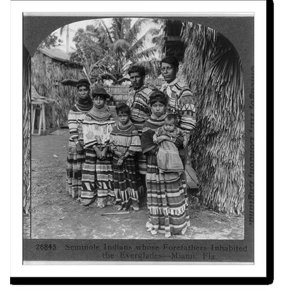 Historic Print, Seminole Indians whose Forefathers inhabited the Everglades. Miami, Fla., 18" x 24"