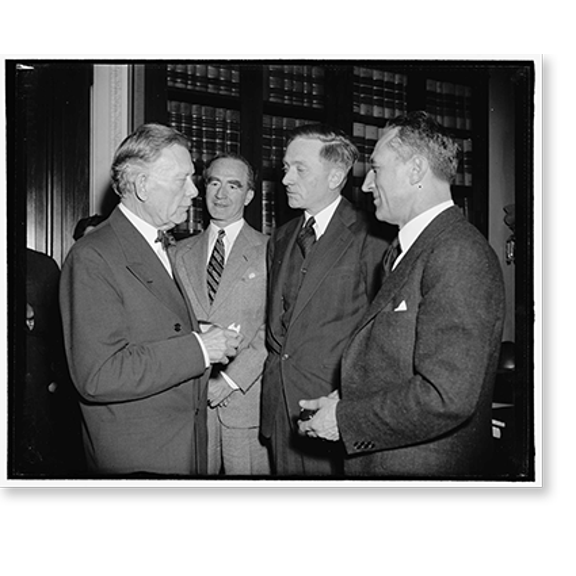 Historic Print, At Senate meeting where first move of Douglas's approval was made. Washington, D.C., March 24. Dean of the Senate, venerable Senator William Borah, Attorney General Fran…16" x 20"