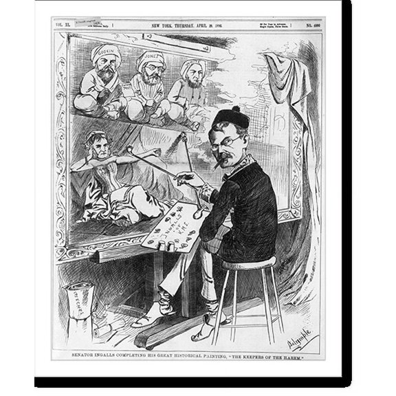 Historic Print, Senator Ingalls completing his great historical painting, The Keepers of the Harem"", 16" x 20"