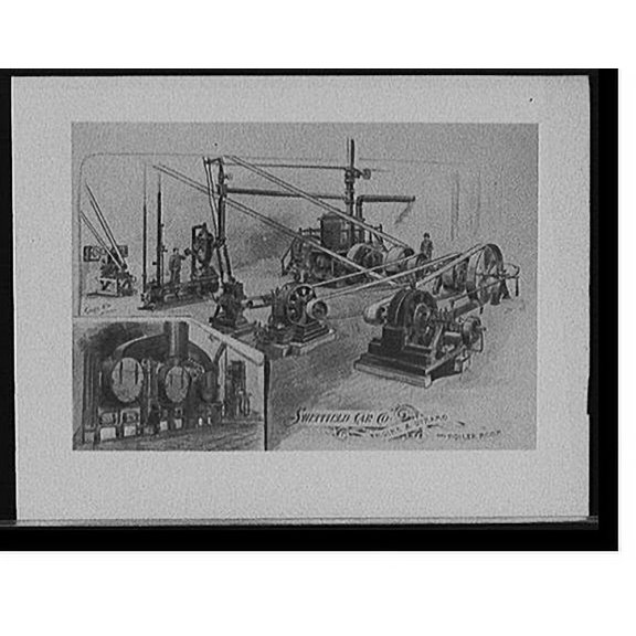 Historic Print, Sheffield Car Co., engine & dynamo, and boiler room, 18" x 24"