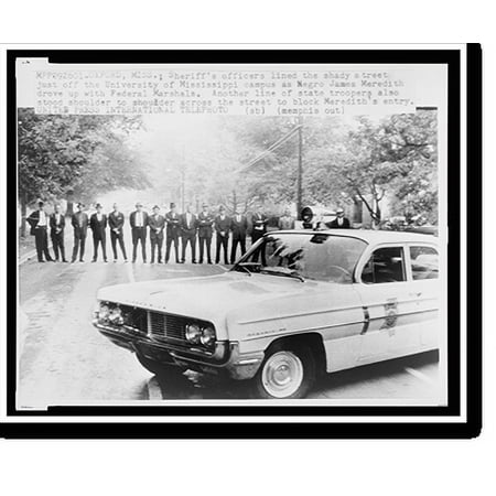 Historic Print, Sheriff's officers lined the shady street just off the University of Mississippi campus as Negro James Meredith drove up with federal marshals, 16" x 20"