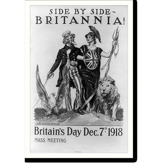 Historic Print, Side by side - Britannia! Britain's Day Dec. 7th 1918.James Montgomery Flagg 1918 ; American Lithographic Co. N.Y., 16" x 20"