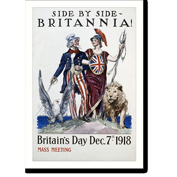 Historic Print, Side by side - Britannia! Britain's Day Dec. 7th 1918.James Montgomery Flagg 1918 ; American Lithographic Co. N.Y. - 2, 16" x 20"