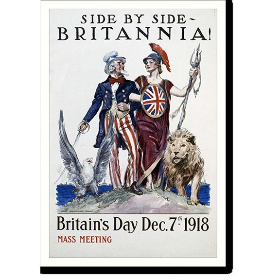 Historic Print, Side by side - Britannia! Britains Day Dec. 7th 1918. James Montgomery Flagg 1918 American Lithographic Co. N.Y., 18" x 24"