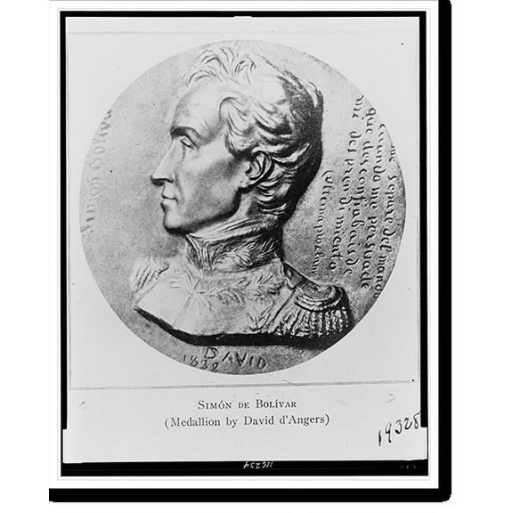 Historic Print, [Simn Bolvar, bust portrait, set in relief on medallion by David d'Angers], 18" x 24"