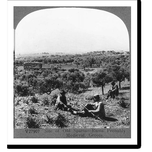 Historic Print, Site of old Sparta - ruins probably medieval, Greece, 16" x 20"