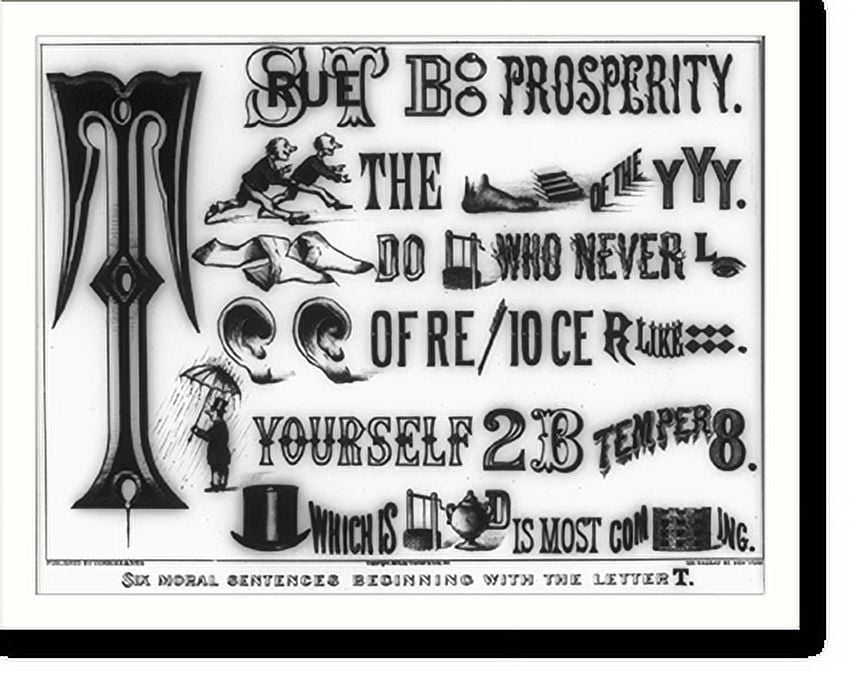 Historic Print, Six moral sentences beginning with the letter T, 16" x