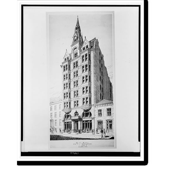 Historic Print, [Skyscraper office building (Sun Building") for A.S. Abell, 13th Street and F Street, Washington, D.C. Front perspective rendering]", 18" x 24"