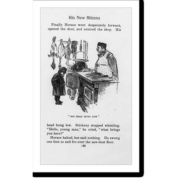 Historic Print, [Small boy in butcher shop], 18" x 24"