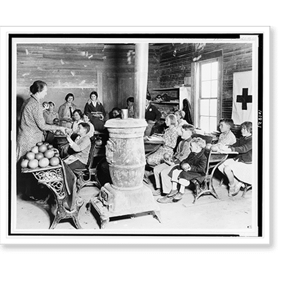 Historic Print, Smith School, a little country school near Sunflower, Mississippi. Teacher giving out grapefruit from Lake Wales, Florida, donated to the Red Cross, 16" x 20"