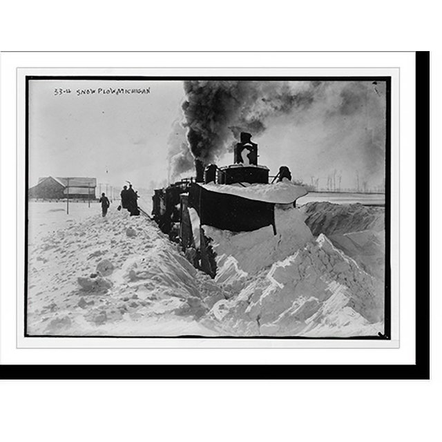Historic Print, Snow plow in field in Michigan, 16" x 20"