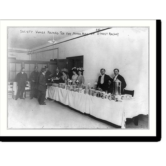 Historic Print, Society women pouring tea for motormen of street railway, 16" x 20"