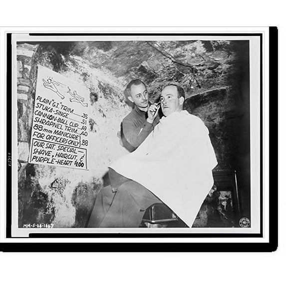 Historic Print, [Soldier getting haircut at U.S. Army barbershop somewhere-in-Italy during World War II].U.S. Army Signal Corps., 16" x 20"