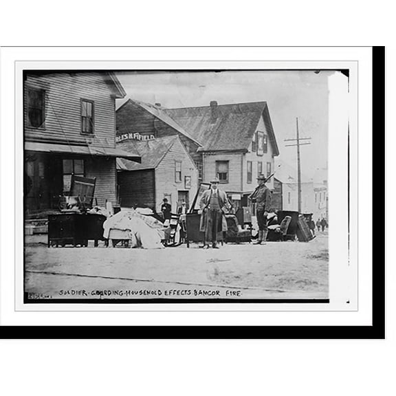 Historic Print, Soldier guarding household effects, Bangor fire, 16" x 20"