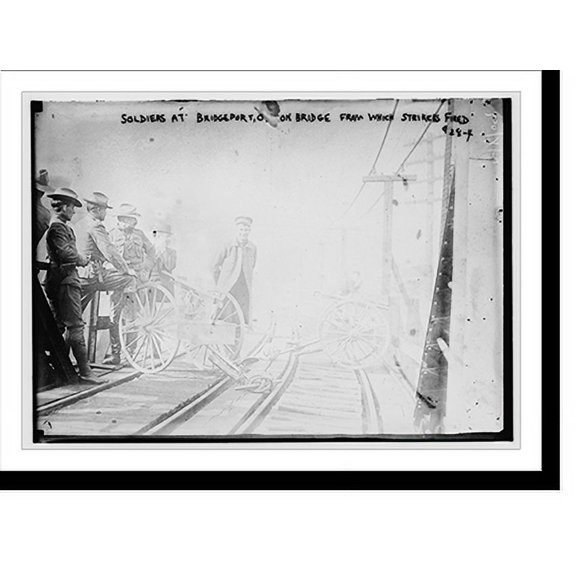 Historic Print, Soldiers on tracks of bridge from which strikers fired (strikers from American Tin Plate Mills), 16" x 20"