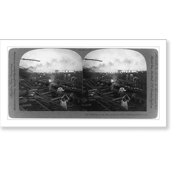 Historic Print, Southwest Pass, Mississippi Delta: Making a jetty mat, 16" x 20"