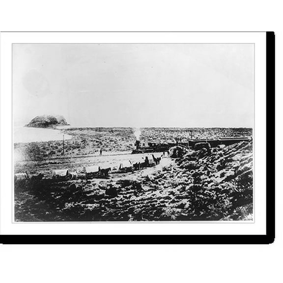Historic Print, Special train of Governor Stanford, president of the Central Pacific, and [wagon] train of immigrants bound for California at Monument Point, a few miles west of Promont…16" x 20"