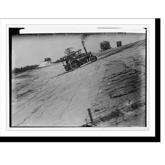 Historic Print, Speedway under construction, roller on track, Indianapolis, 16" x 20"