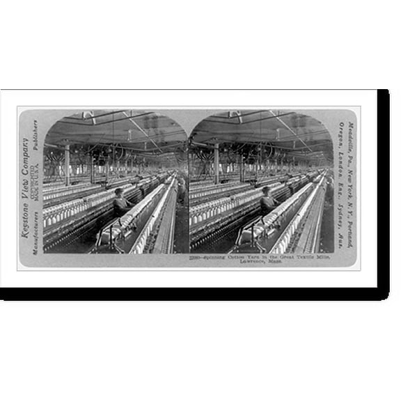 Historic Print, Spinning cotton yarn in the Great Textile Mills, Lawrence, Mass., 16" x 20"
