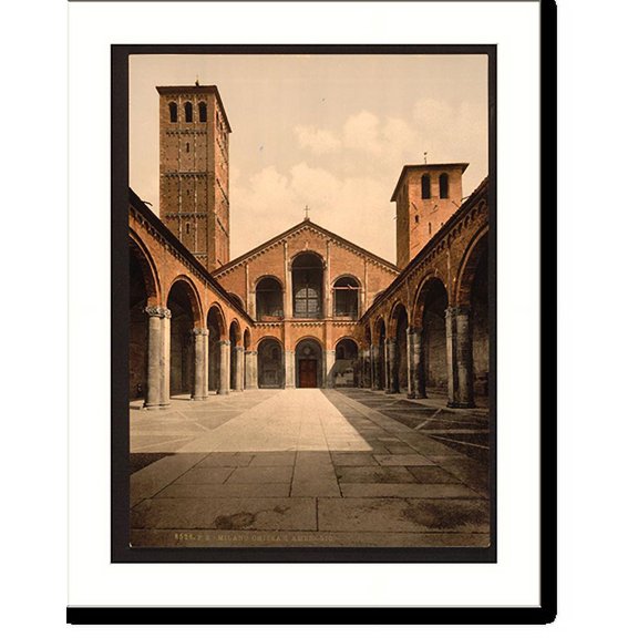 Historic Print, St. Ambrosius Church Milan Italy, 18" x 24"