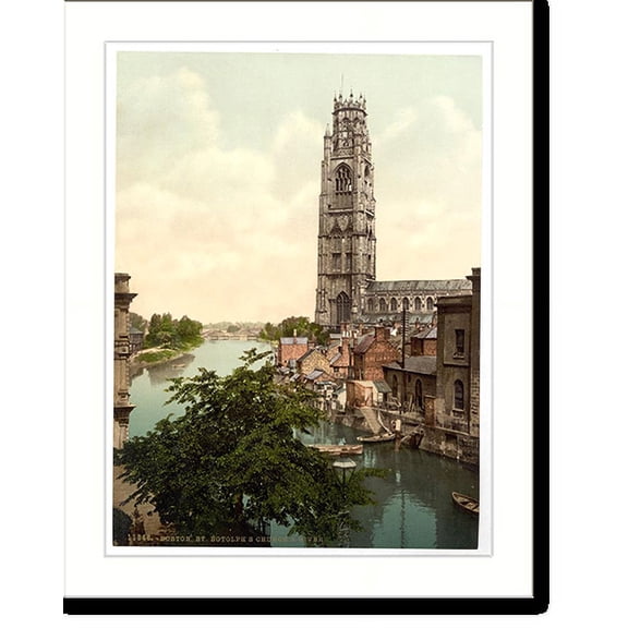 Historic Print, St. Botolphs Church and river Boston England, 16" x 20"