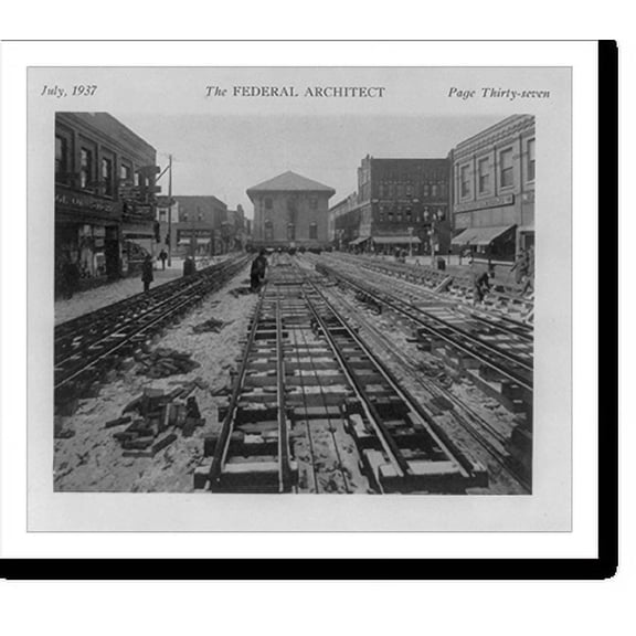 Historic Print, [St. Cloud, Minn. - Old Post Office bldg. being moved to new site: looking down tracks on St. Germain St.], 16" x 20"