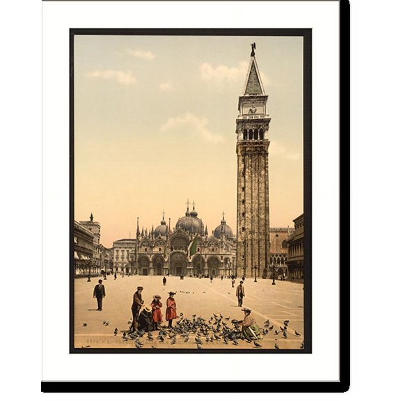Historic Print, St. Marks Place with campanile Venice Italy, 16" x 20"