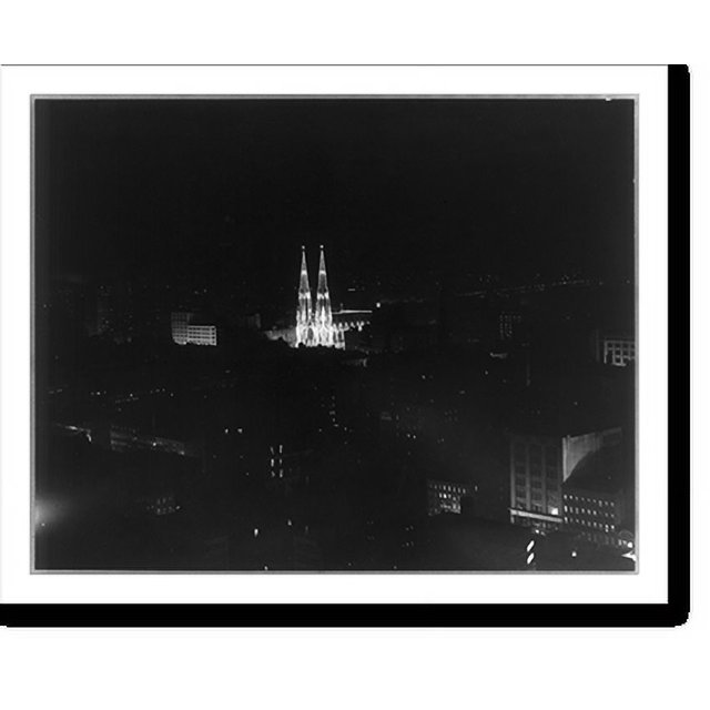 Historic Print, [St. Patrick's Cathedral, New York City, lit up at