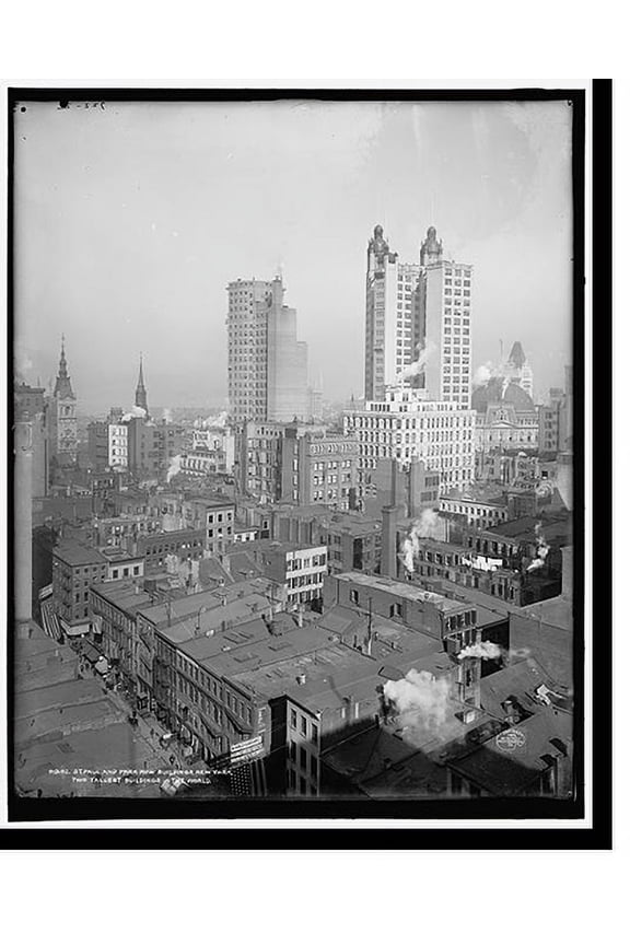 Historic Print, St. Paul and Park Row buildings, New York, two tallest buildings in the world, 18" x 24"