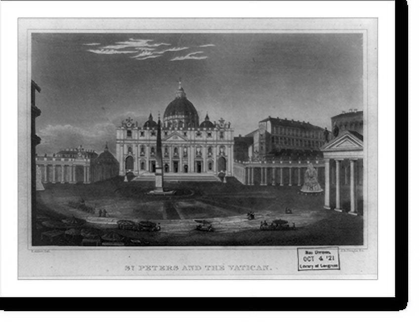 Historic Print, St. Peters and the Vatican.H. Abbot, del. ; J.B. Neagle, sc., 16" x 20